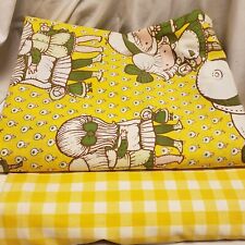 Joan Walsh Anglund Girls Twin Bed Sheet Set Vintage 1970s Green Yellow 66x96