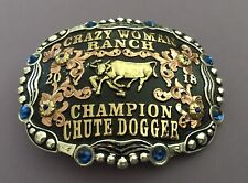 VTG Heavy Huge 2018 CRAZY WOMAN RANCH Champion Chute Dogger Trophy Belt Buckle picture