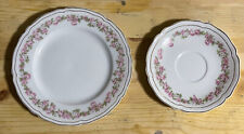 2 Vintage Pink Floral Design Plates on White Stamped Vienna Austria Porcelain picture