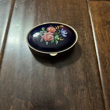 Vintage Floral Blue Hand Painted Gold Pill Box  picture