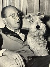 AgD) Found Photo Photograph Man Holding Handsome Schnauzer Dog *Creased* picture