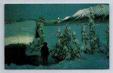 Arctic, AK-Alaska, Full Moon At Twelve Noon Trapper's Cabin, Vintage Postcard picture