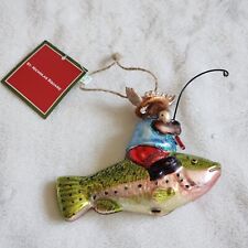 St Nicholas Square Christmas Fishing Novelty Ornament  Moose Riding A Trout  picture