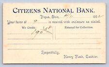 J98/ Piqua Ohio Postcard c1892 Citizens National Bank Statement 48 picture