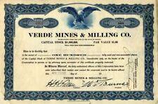 Verde Mines and Milling Co. - 1922 dated Arizona Mining Stock Certificate - Mini picture