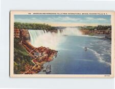 Postcard American & Horseshoe Falls from International Bridge Niagara Falls picture