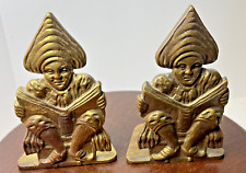 Vintage Pair Bookends by ART BRASS CO. 1920's Man in Pointy Hat with Book picture