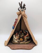 Vintage 1985 Native American Southwest Handmade Leather Tepee Ceramic Family picture