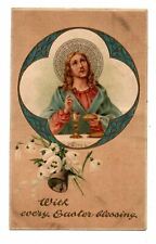 Vintage 1914 Jesus Breaking Bread Easter Blessing Lilies Bell Postcard #83041 picture
