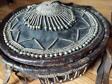 EXCEPTIONAL VINTAGE ETHIOPIAN LEATHER SILVER BEAD BASKET TASSELS AFRICAN RARE picture