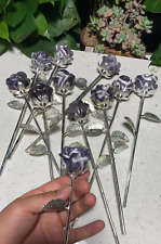 wholesale 5pcs Natural amethyst crystal quartz  Carved flower - metal  bar picture