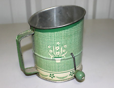 Tin Flour Sifter Vintage Fabric Flower Pot Pattern - Country Kitchen - Green picture