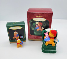 Hallmark Lot of 2 Winnie the Pooh Ornaments Waitin on Santa & Honey of a Gift picture