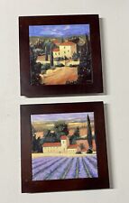 Set Of 2 J Wiens Italian Tuscany Scenes Framed Square Tiles Trivet Wall Hanging picture