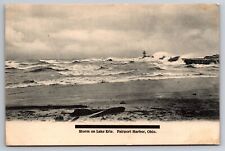 Storm on Lake Erie Fairport Harbor Ohio OH Light House c1905 Postcard picture