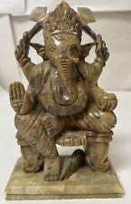Soapstone 6” Hand Carved Ganesha Hindu Sitting Elephant Figure Deity God India. picture