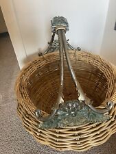 RARE Vintage Maitland Smith Wicker Reed, Wrought Iron, Glass Basket w/ Leaves picture
