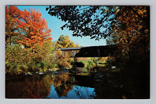 Postcard Grafton Vermont Old Covered Bridge Saxtons River Autumn Water View VT picture