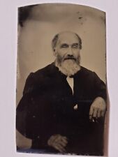 Antique Victorian Tintype Photo Elderly Suit Man Christmas Santa Claus Beard picture