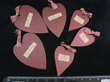 Primitive wood HEART ornaments ~ 6pc hearts 18934 NEW Love much dream big picture