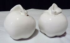 ONE PAIR OF WHITE CERAMIC APPLE SALT AND PEPPER SHAKERS picture