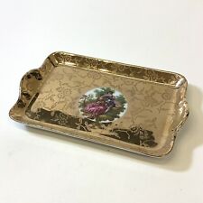 Vintage Imperia Limoges Porcelaine Gold Painted Floral Trinket Tray 4.75 x 3 in picture