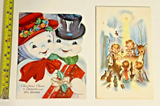 Vtg Lot 2 Christmas Angels Cherub 50's Cards Die Cut Snowman Nativity Bunny picture