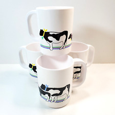 Vintage 1987 Oneida Ware Melamine Mugs Plastic Cups Cow Graphics Lot of 4 Taiwan picture