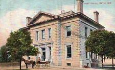 Postcard ME Bath Maine Post Office Horse & Cart Posted 1909 Vintage PC H6790 picture