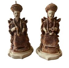 Vintage Asian Royal Male & Female Statues On Serpent Thrones With Prayer Beads picture