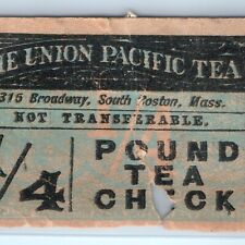 c1880s Union Pacific Tea Co. 1/4 Lb Pound Tea Check Card 315 Broadway Boston C43 picture