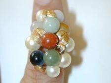 VINTAGE MING'S OF HAWAII  MULTICOLORED CLUSTER JADE RING  IN 14 KT GOLD picture