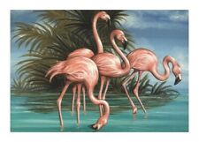 Pink Flamingo's Four in the Tropics Palm Trees Nice Color Postcard  picture