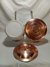 Vintage B.M. Douro Korea Copper & Ceramic Pot Pan Double Boiler w/ Brass Handles picture