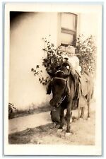 c1910's Cute Baby Riding Mule Unposted Antique RPPC Photo Postcard picture