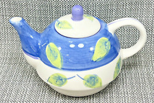 Royal Norfolk Ceramic Mini Teapot For One Vintage Kettle Blue White w Leaves picture