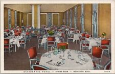 MUSKEGON, Michigan Postcard OCCIDENTAL HOTEL Dining Room / Curteich Linen c1931 picture