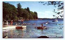 GREETINGS From FONTANA, WI Wisconsin ~ SUMMER FUN on LAKE c1960s Postcard picture