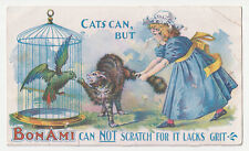 1880s BonAmi Metal Polish Cat & Parrot Art NYC New York Victorian Trade Card  picture