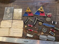 ORIG WWII US ETO ARMORED VETERAN GROUPING ID BRACELET DOG TAGS STERLING CIB ETC. picture