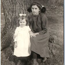 c1910s Cute Mother & Daughter Outside Tree RPPC Little Girl Real Photo PC A140 picture