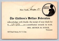 Postcard New York City Children's Welfare Federation Receipt F484 picture