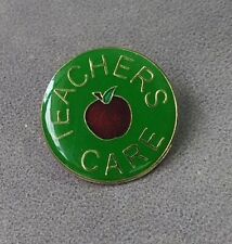 Goldtone Green Red Enamel Apple Teachers Care Metal Pin picture