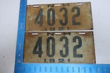 New Hampshire License Plate Tag Pair Set 1921 21 NH 4032 picture