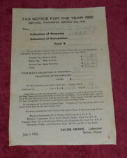 1922 Tax Notice Bethel Township Berks County Pennsylvania picture