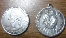 Large Vint. Silver Plated Catholic Medal of St Anthony of Padua, St Christopher picture