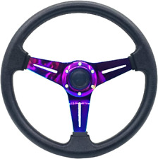 13.8”Car Racing Steering Wheel Neo Chrome Spokes Flat Drifting Universal Sport S picture