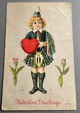 Vintage Scottish girl Boy? in kilt Valentine’s Day Postcard picture