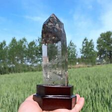 1.49LB Natural Ghost Smoke Quartz obelisk mineral specimen crystal Reiki+stand picture