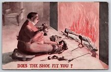 Artist Signed~H Horina~Does The Shoe Fit~Fat Man By Fire~PM 1913 Postcard picture